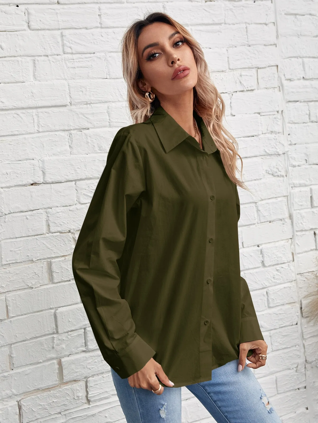 Solid Button Front Blouse