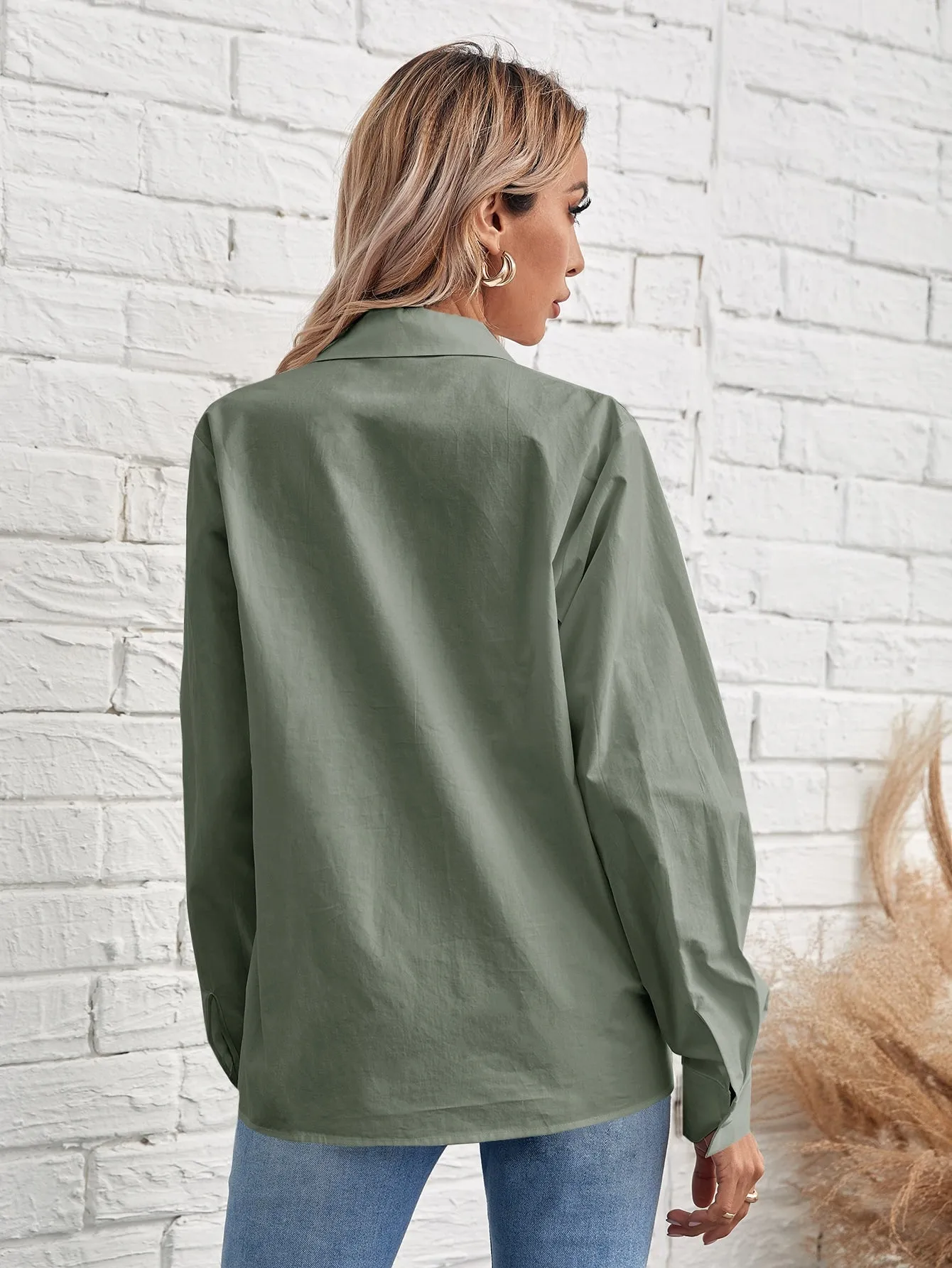 Solid Button Front Blouse