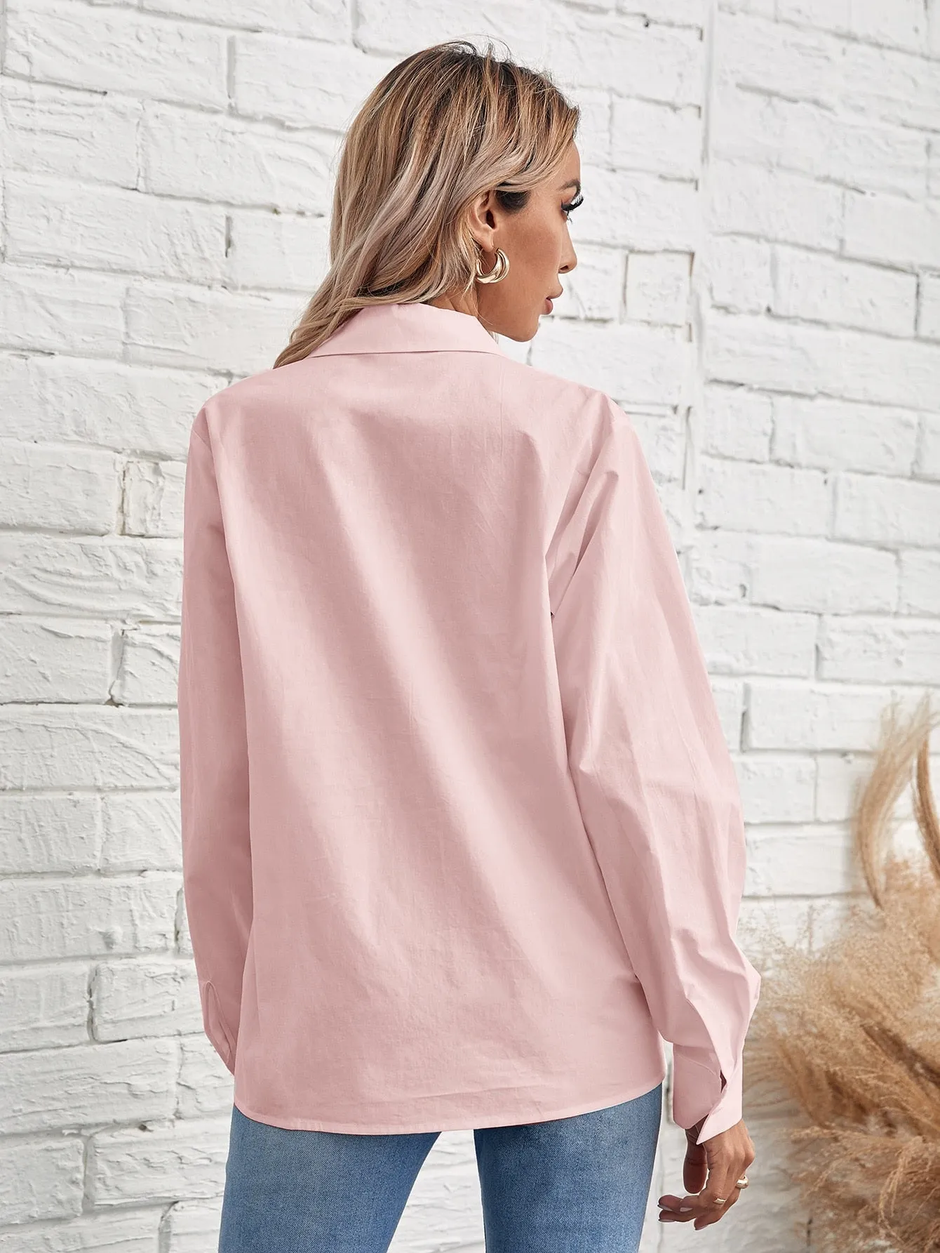 Solid Button Front Blouse