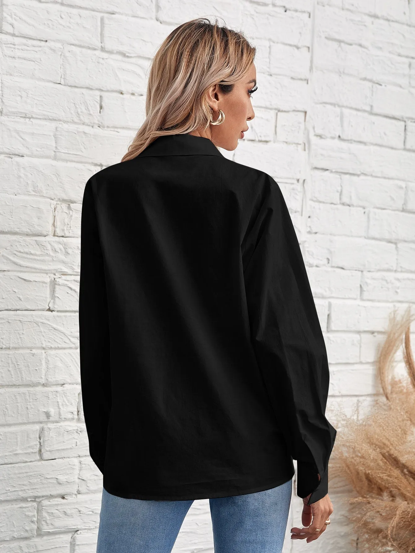 Solid Button Front Blouse