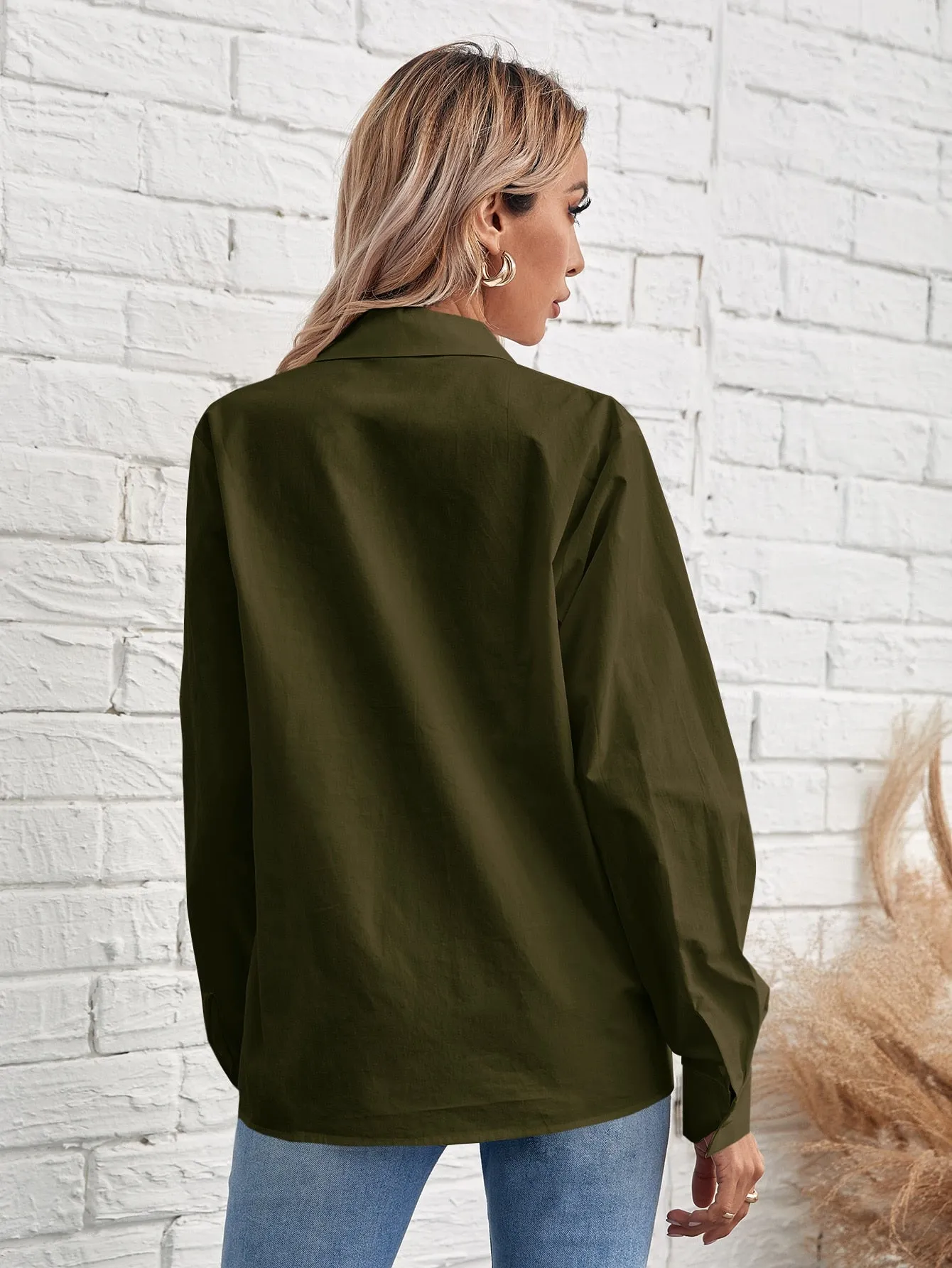 Solid Button Front Blouse