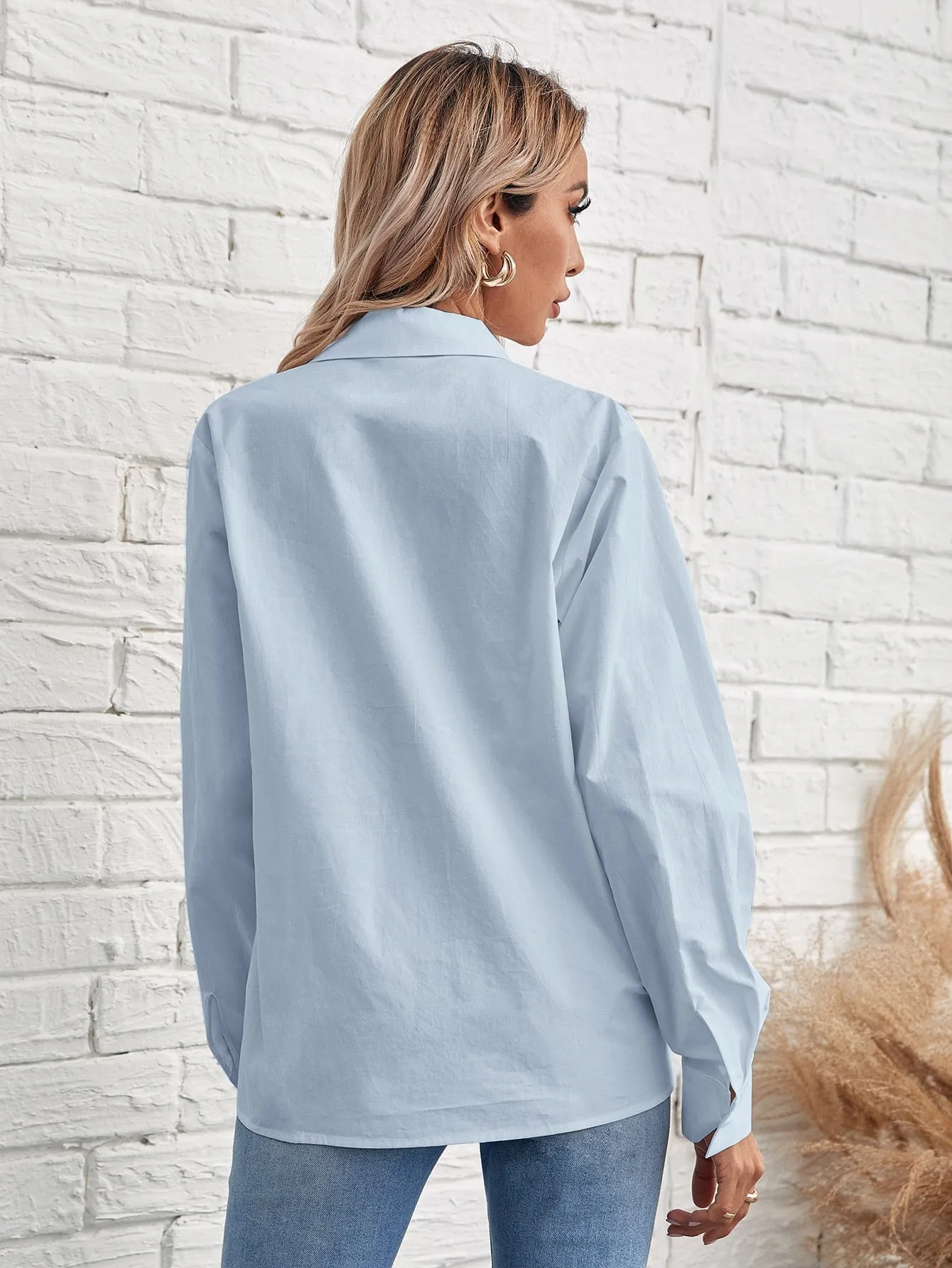 Solid Button Front Blouse