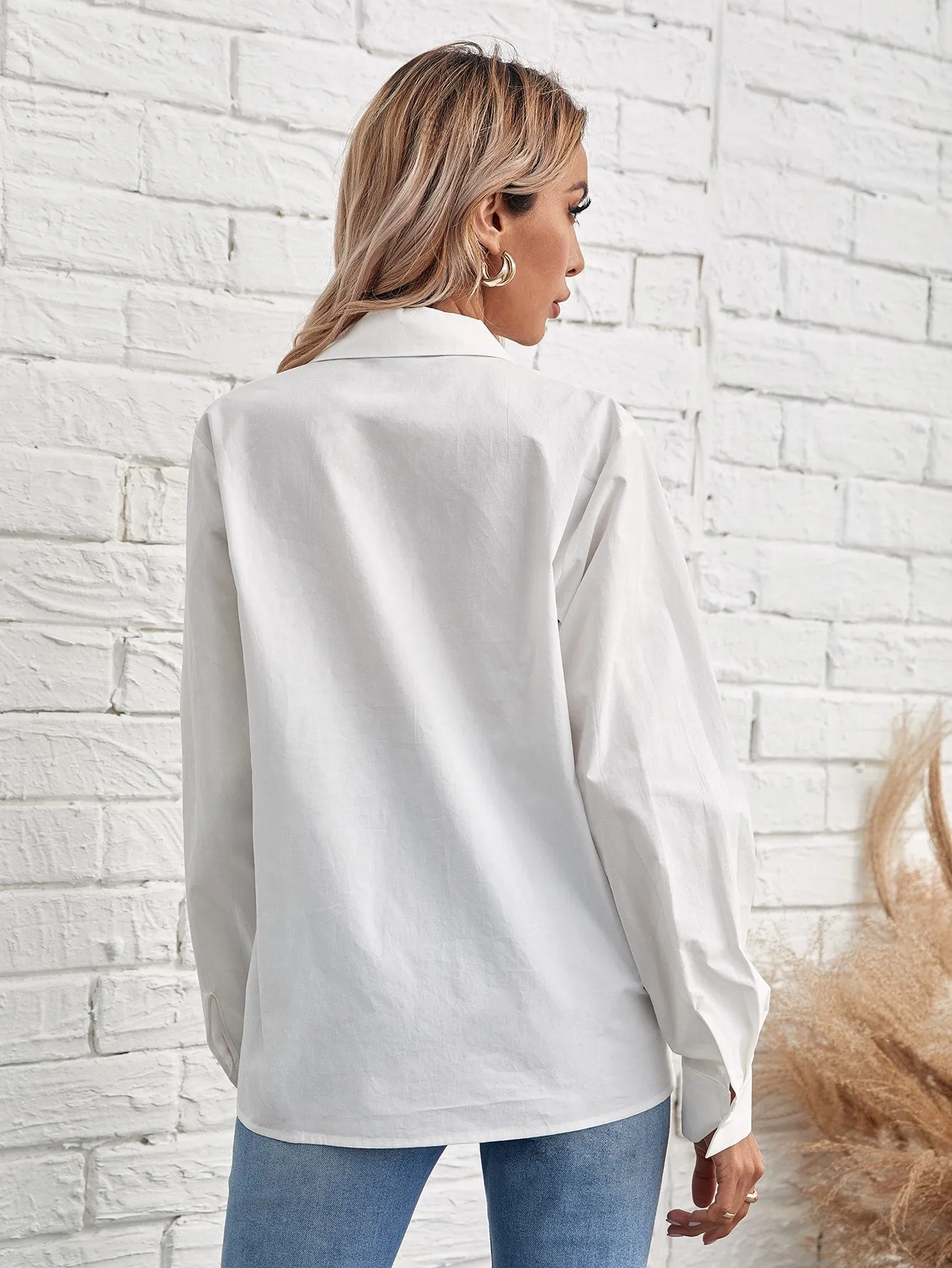 Solid Button Front Blouse
