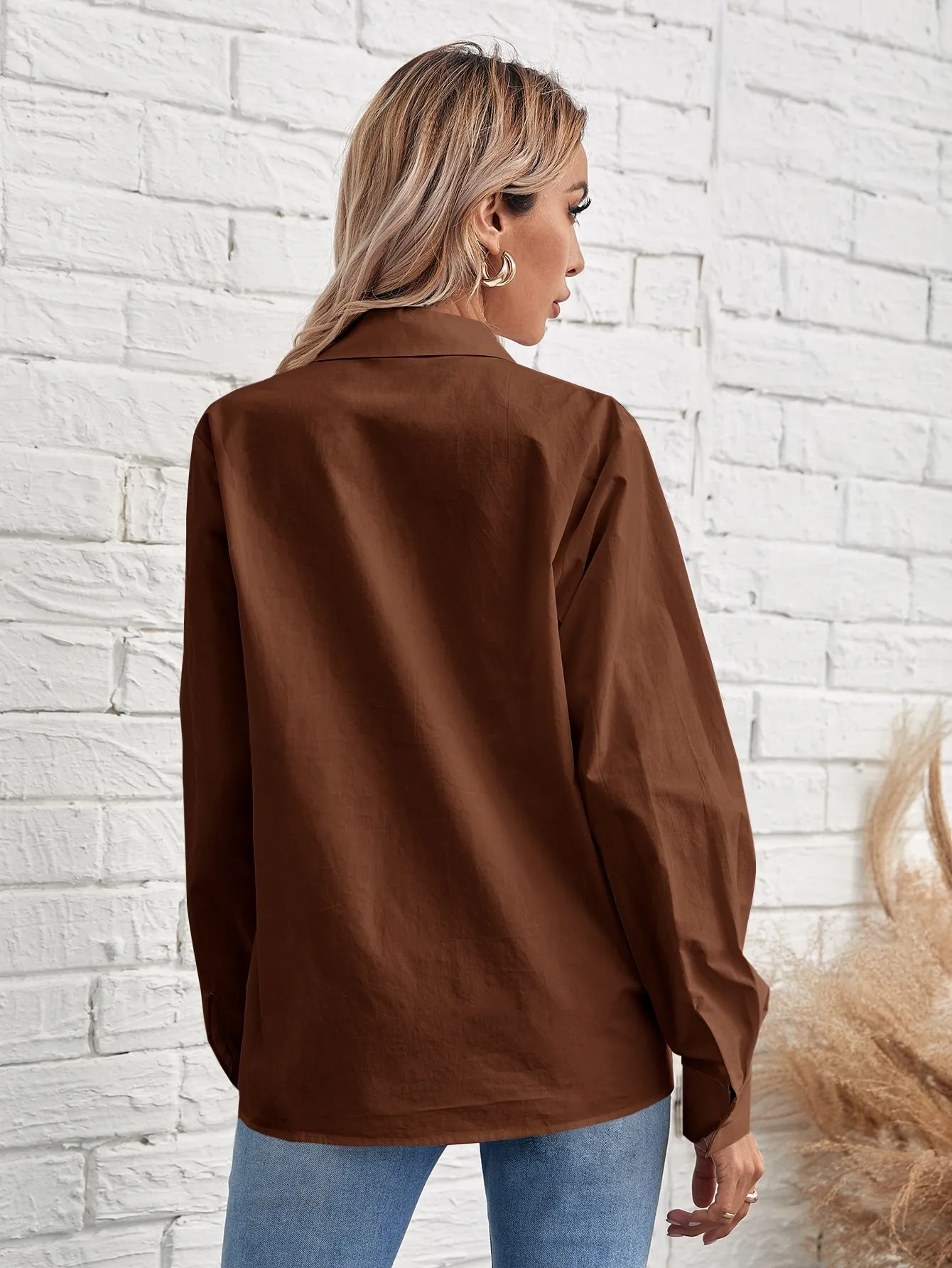 Solid Button Front Blouse