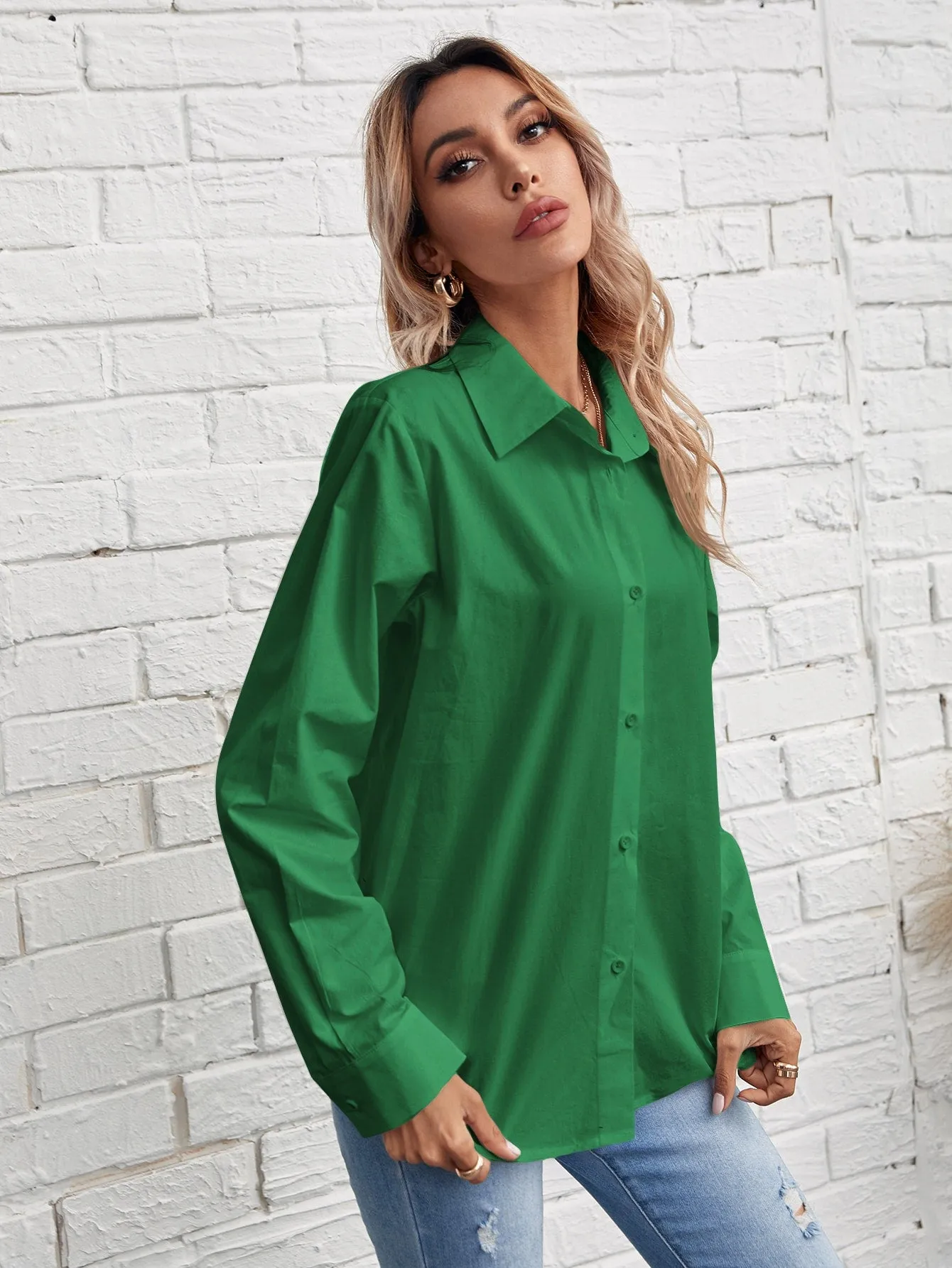 Solid Button Front Blouse