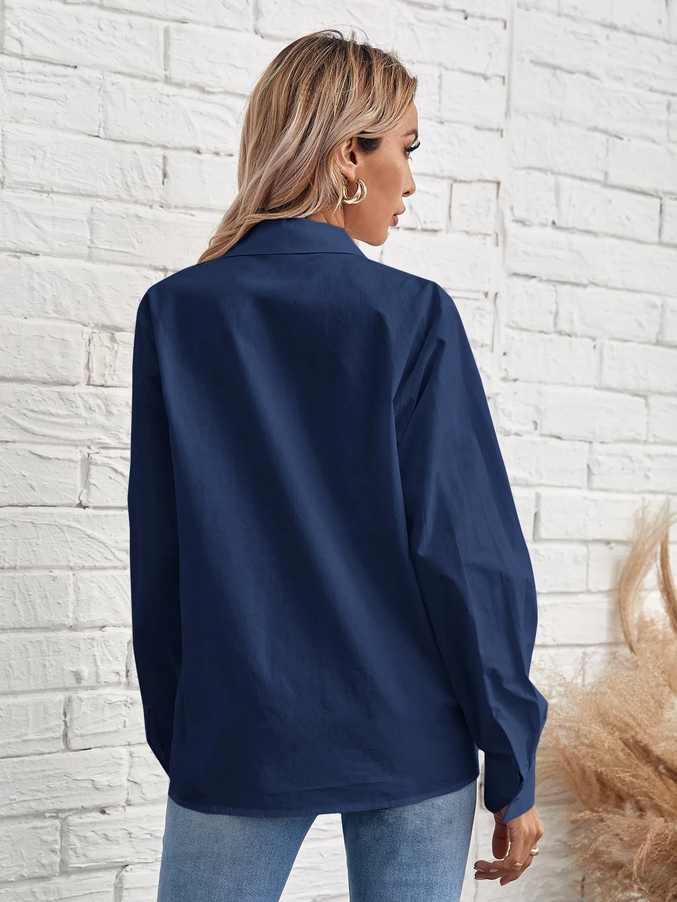 Solid Button Front Blouse