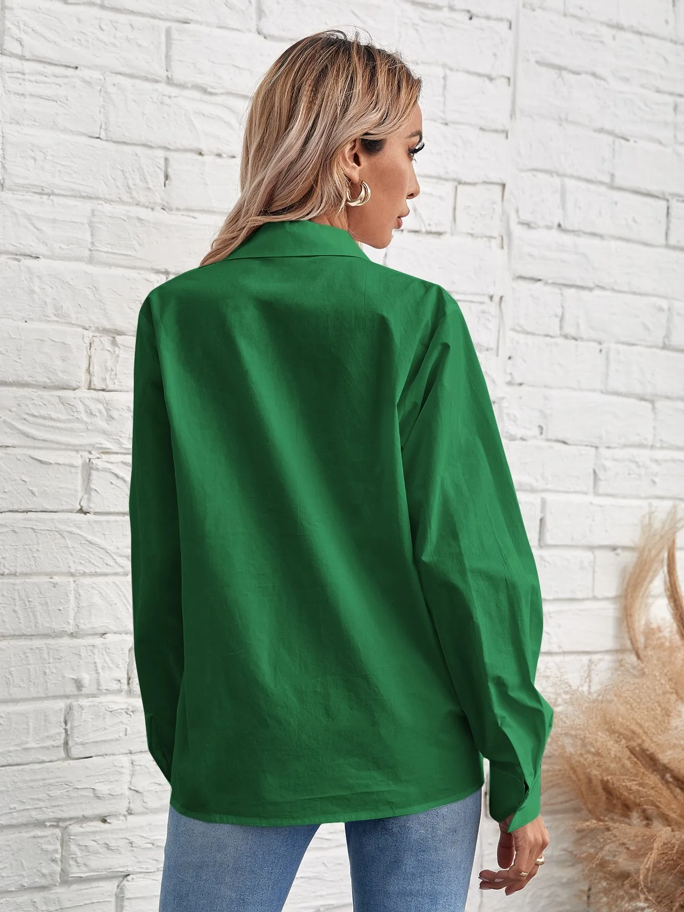 Solid Button Front Blouse