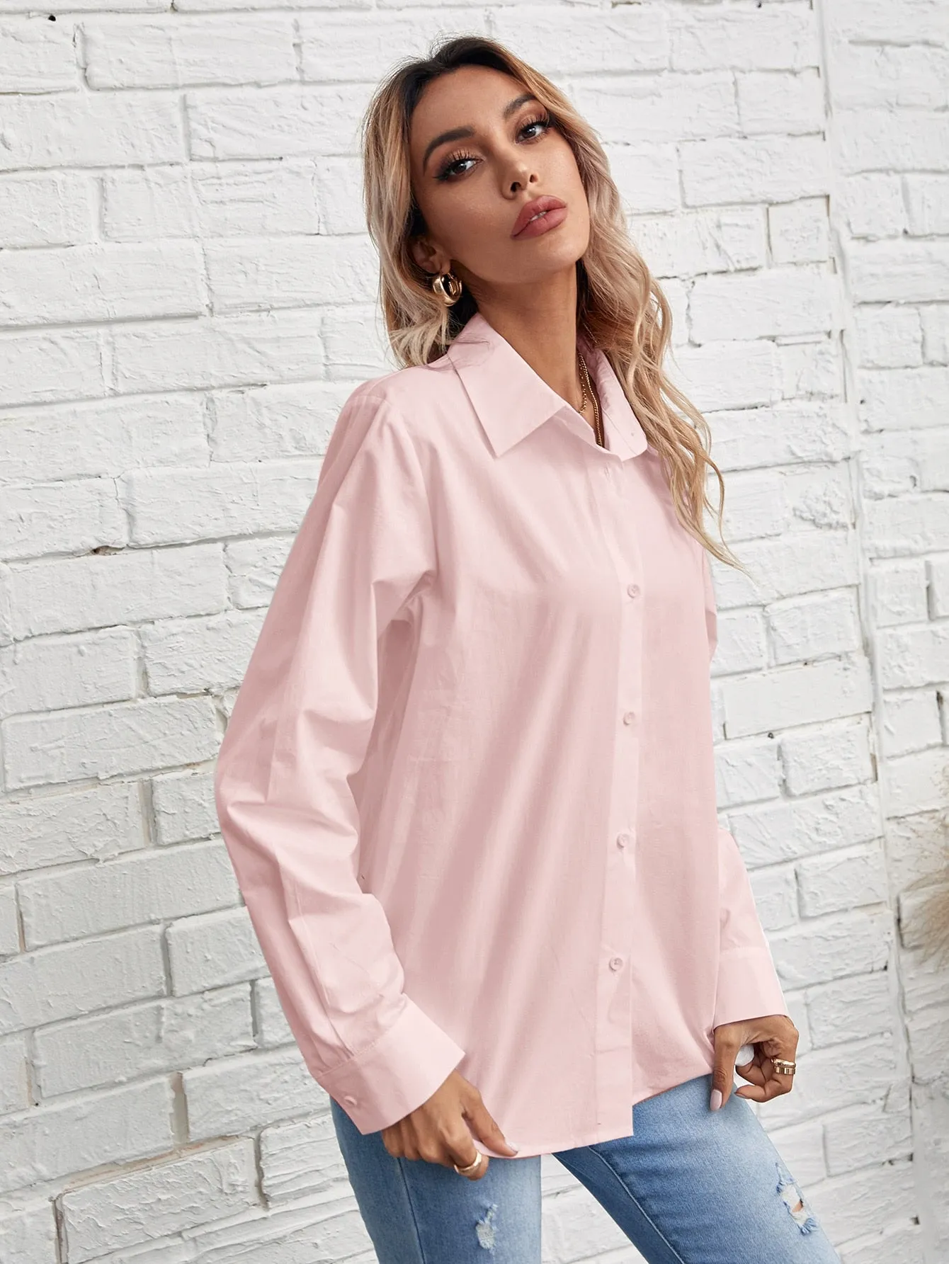 Solid Button Front Blouse