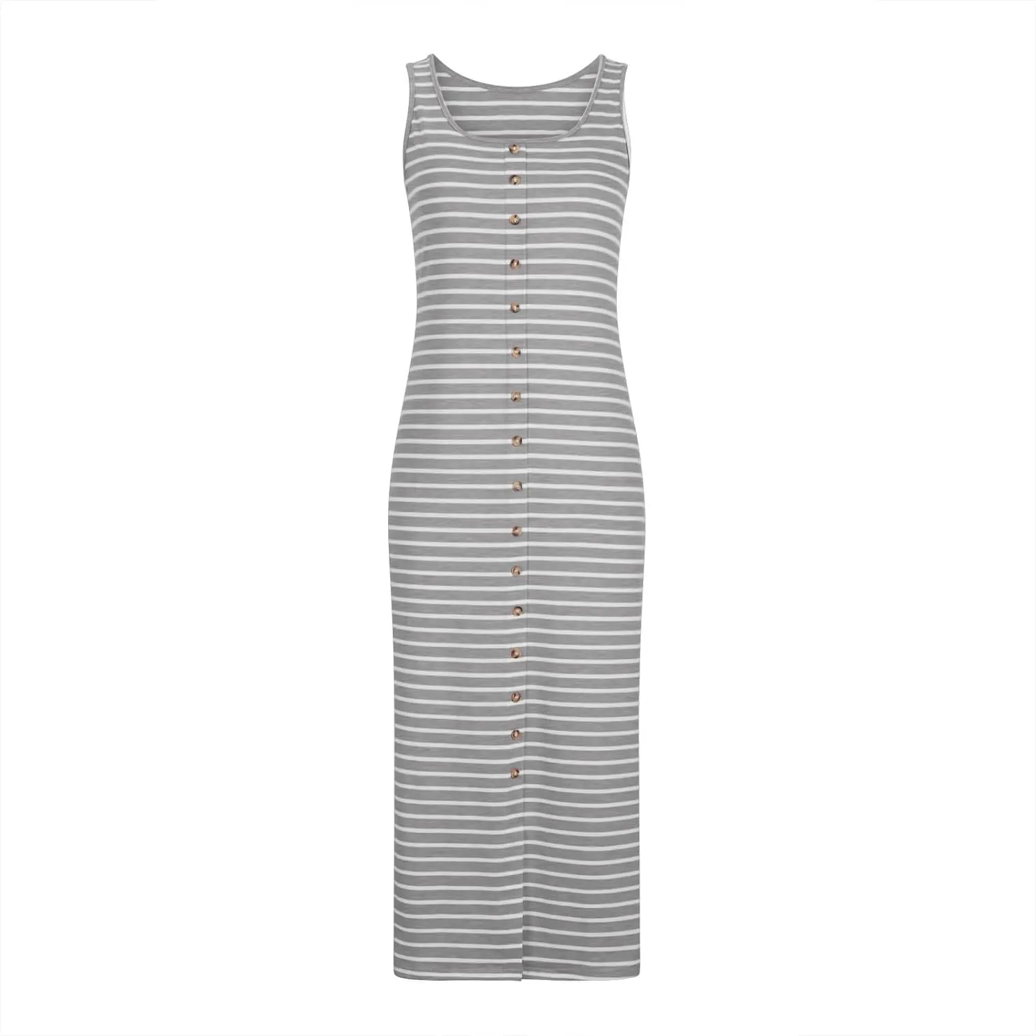 Striped Dress for Women, Summer Dresses 2025 Trendy Casual Button Down Dress, Sleeveless Midi Square Neck Tank Dress