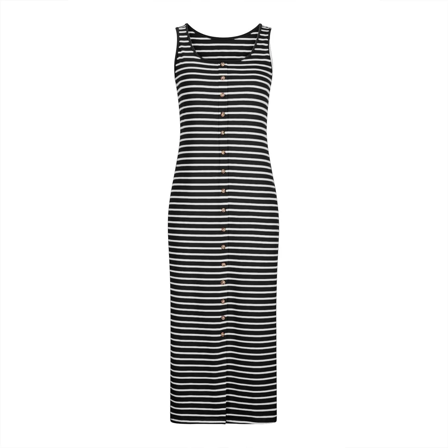Striped Dress for Women, Summer Dresses 2025 Trendy Casual Button Down Dress, Sleeveless Midi Square Neck Tank Dress