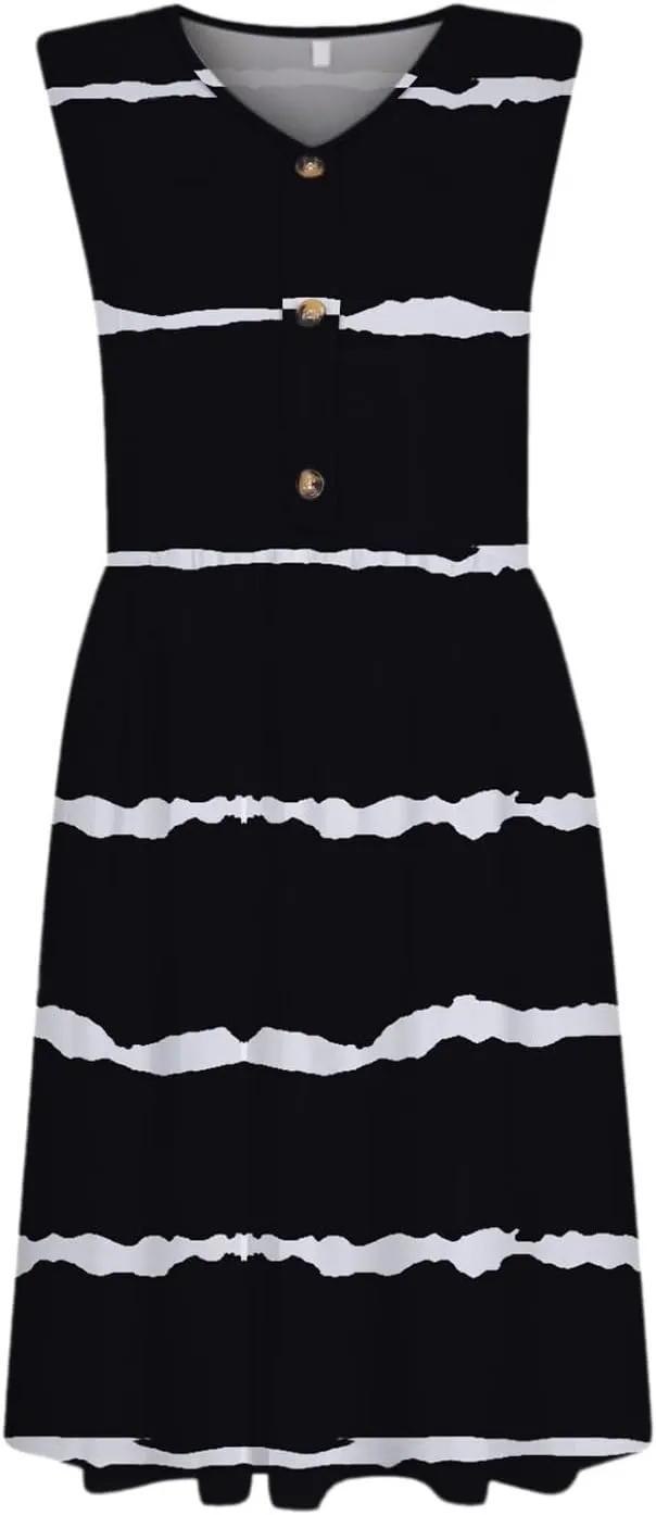 Summer Floral Midi Dress for Women Loose U Neck Casual Sleeveless 2025 Beach Floral Print Sundresses Dress with Pockets