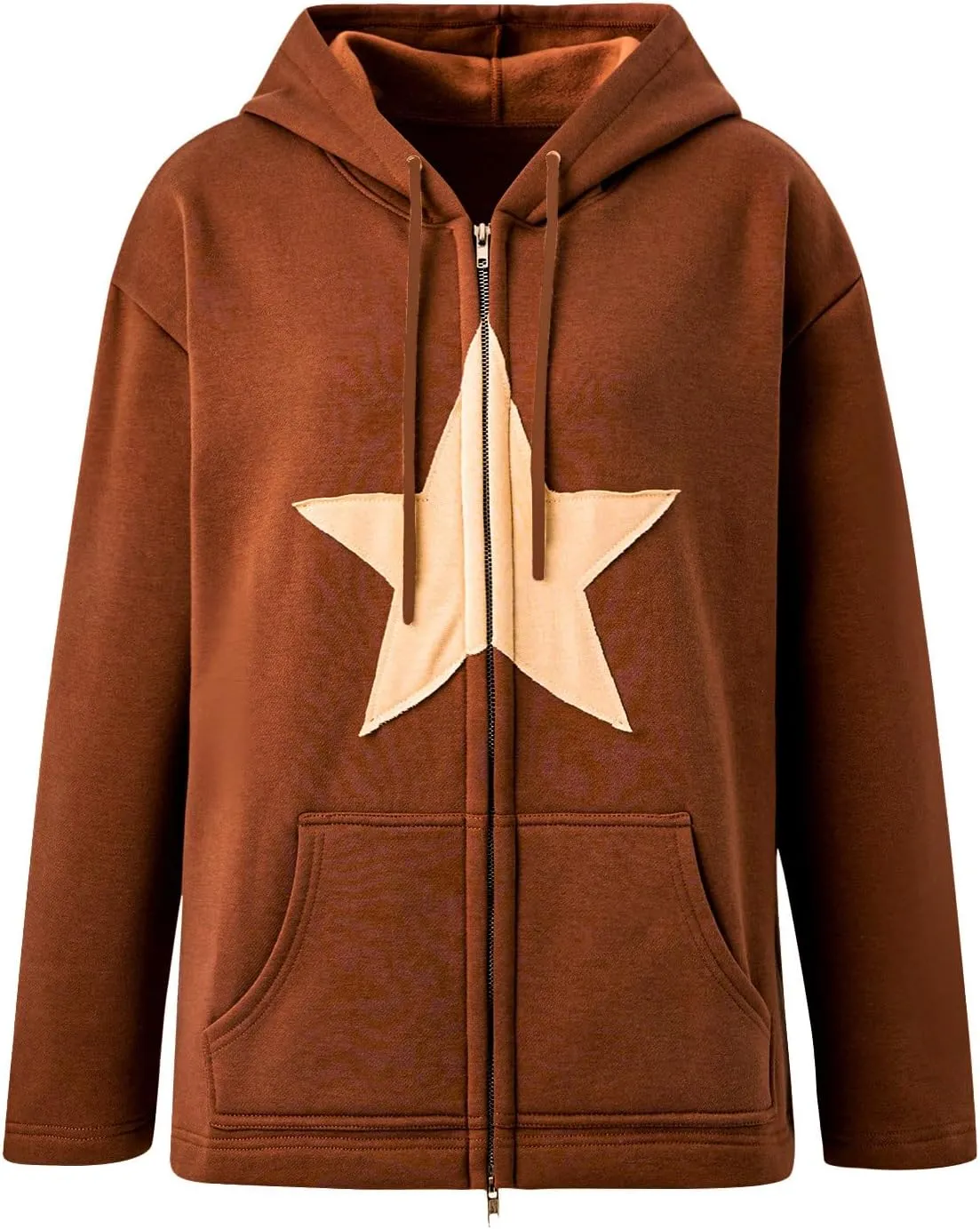 TIAFORD Women's Y2k Star Graphic Zip Up Hoodies Casual Oversize Long Sleeve Aesthetic Streetwear Jackets with Pocket