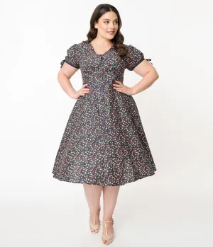 Unique Vintage Plus Size Multicolor Floral Garden Print Dora Swing Dress