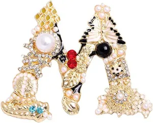 Versailles series Baroque Retro Brooch pins for Women Men Pearl Rhinestone Initial Letter Alphabet Facial Makeup Corsage delicate accessory