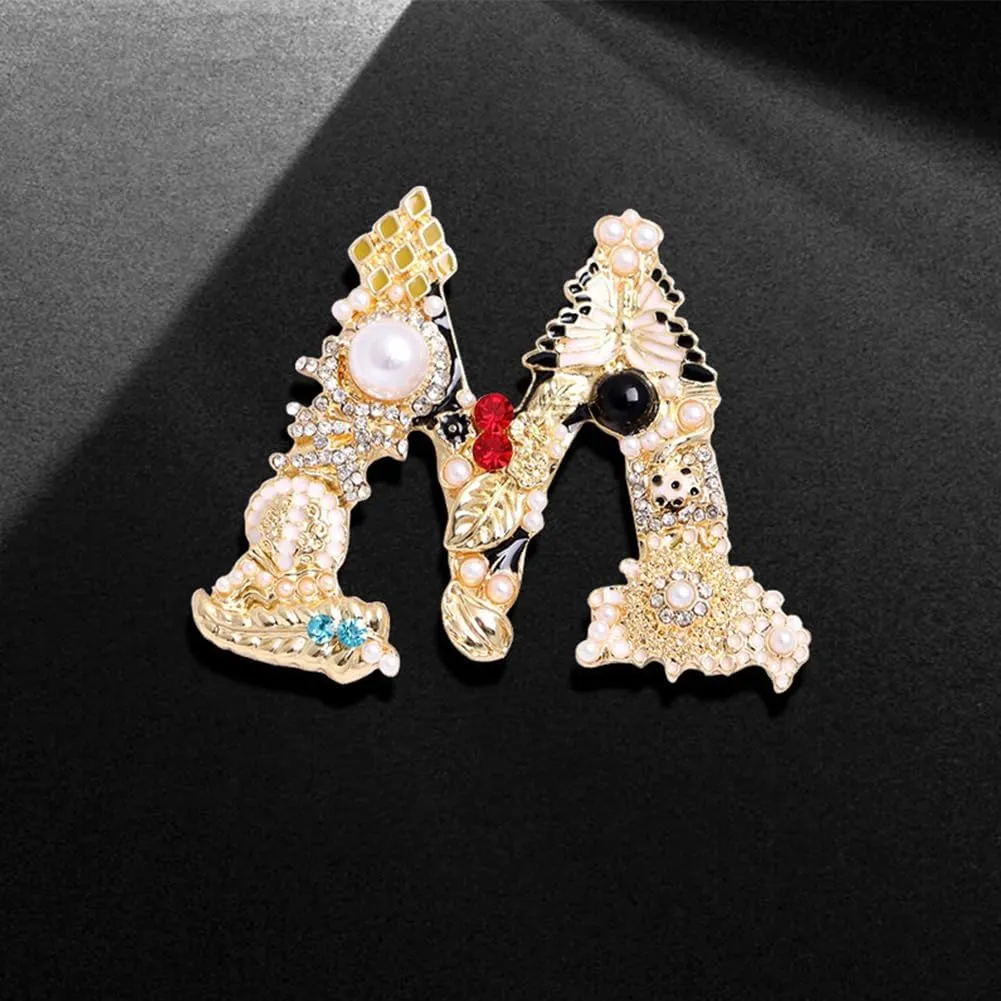 Versailles series Baroque Retro Brooch pins for Women Men Pearl Rhinestone Initial Letter Alphabet Facial Makeup Corsage delicate accessory
