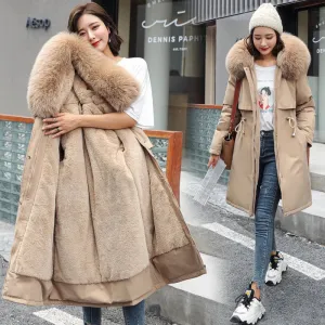 Warm Parka Coat with Fur Lining and Hooded Collar