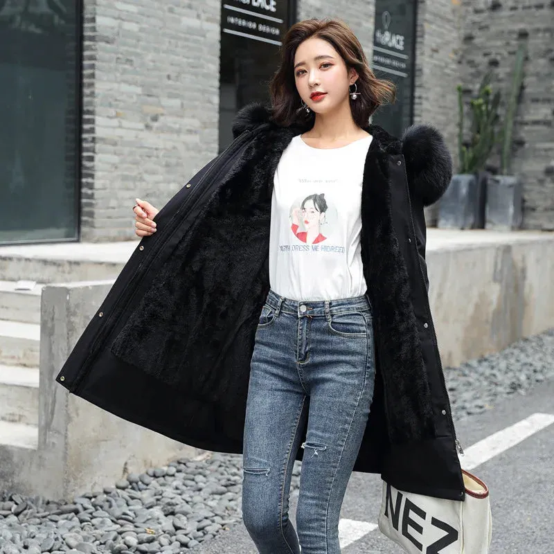 Warm Parka Coat with Fur Lining and Hooded Collar