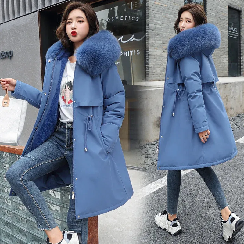 Warm Parka Coat with Fur Lining and Hooded Collar