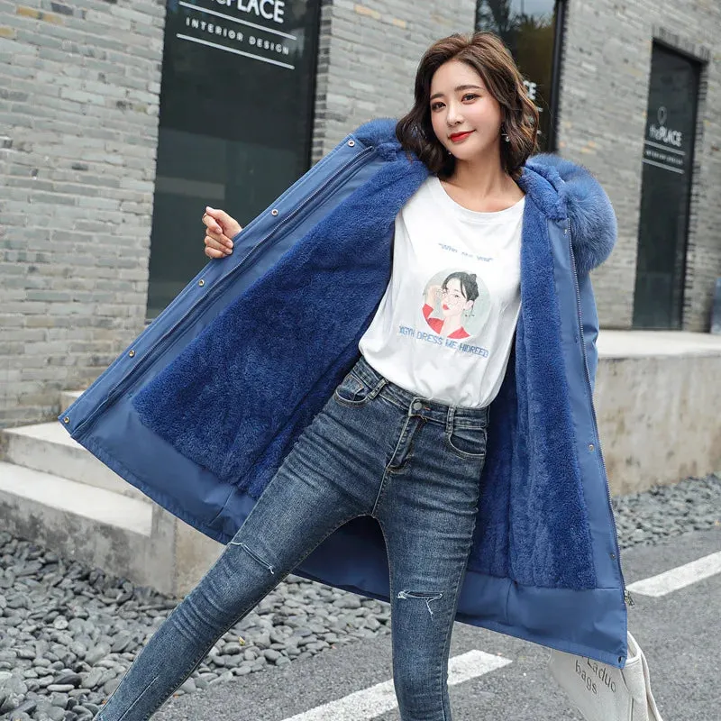 Warm Parka Coat with Fur Lining and Hooded Collar