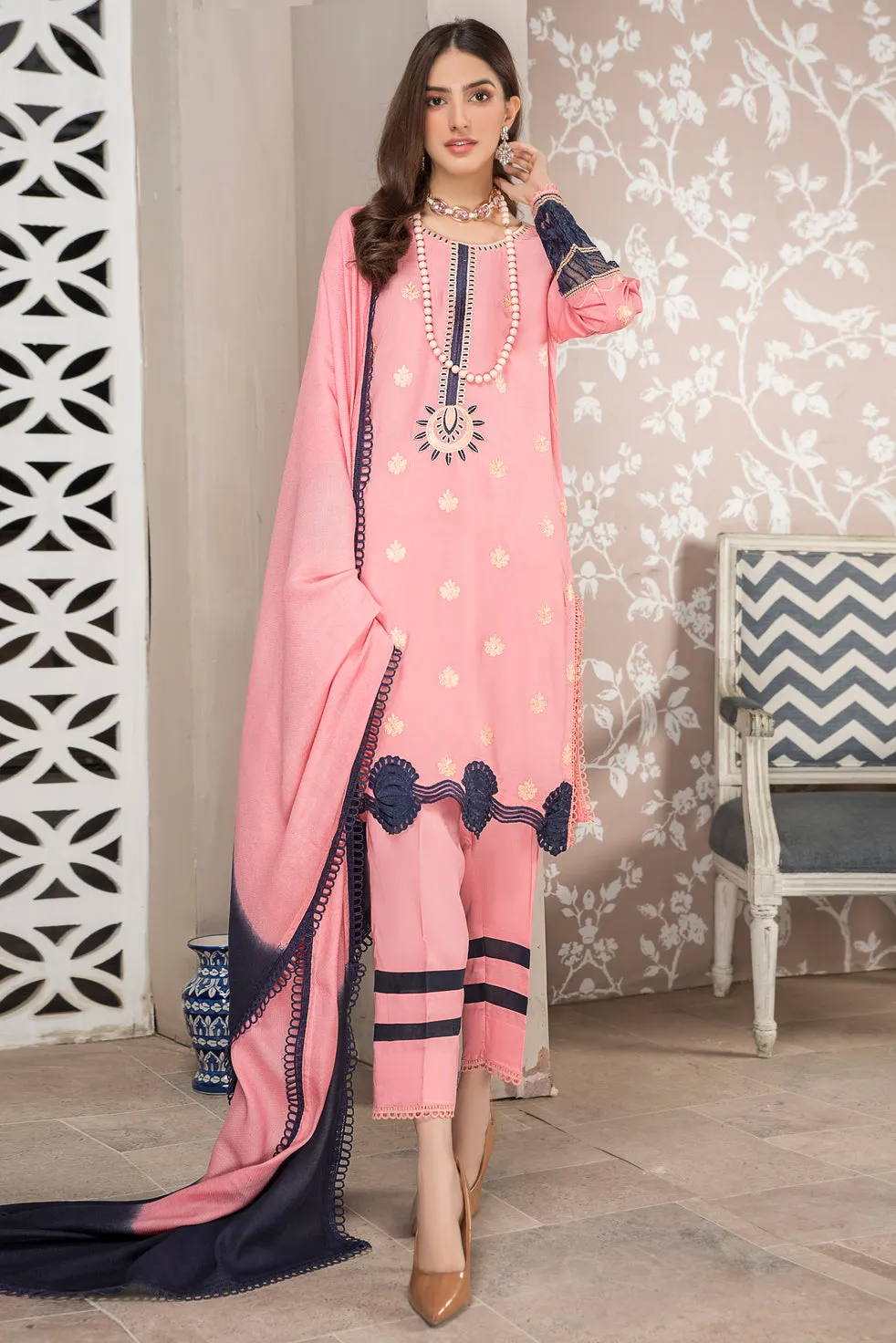 Winter Ready to Wear 3pc Embroidered Dress in Linen with wool shawl 08