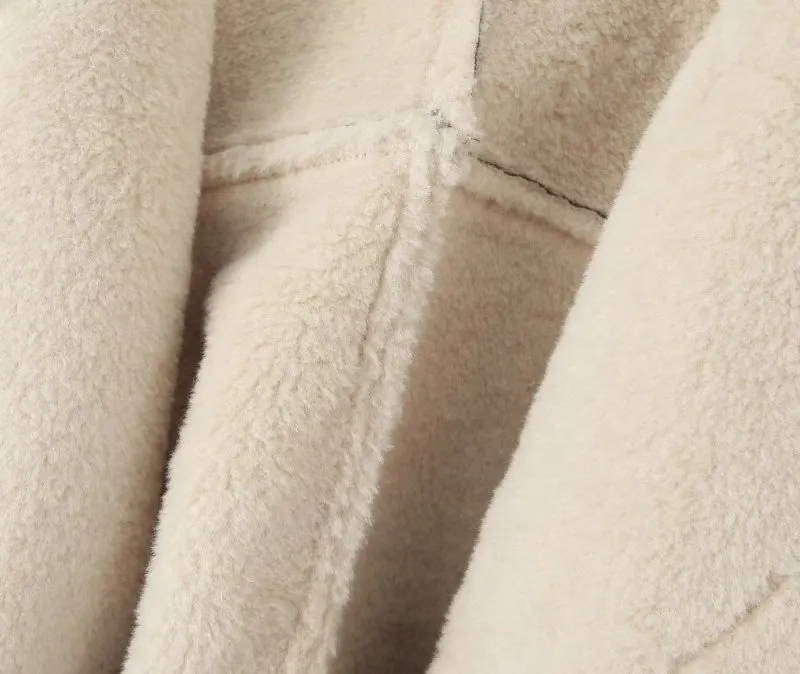 Women Clothing Autumn Winter Retro Lamb Wool Collared Loose Casual Warm Jacket