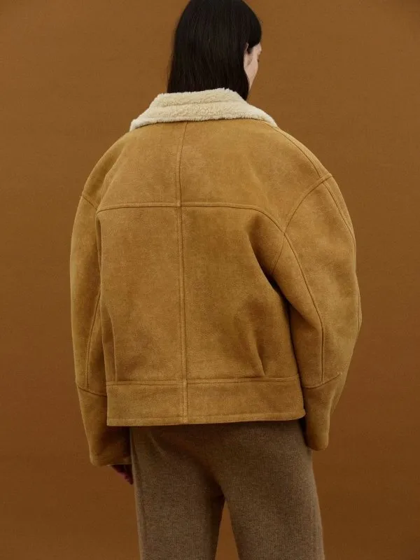 Women Clothing Autumn Winter Retro Lamb Wool Collared Loose Casual Warm Jacket