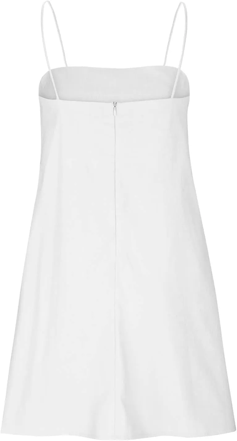 Women Linen Mini Dress Spaghetti Strap Summer Dress Casual Loose Sundress Short Cami Dress Beach Party Sun Dress