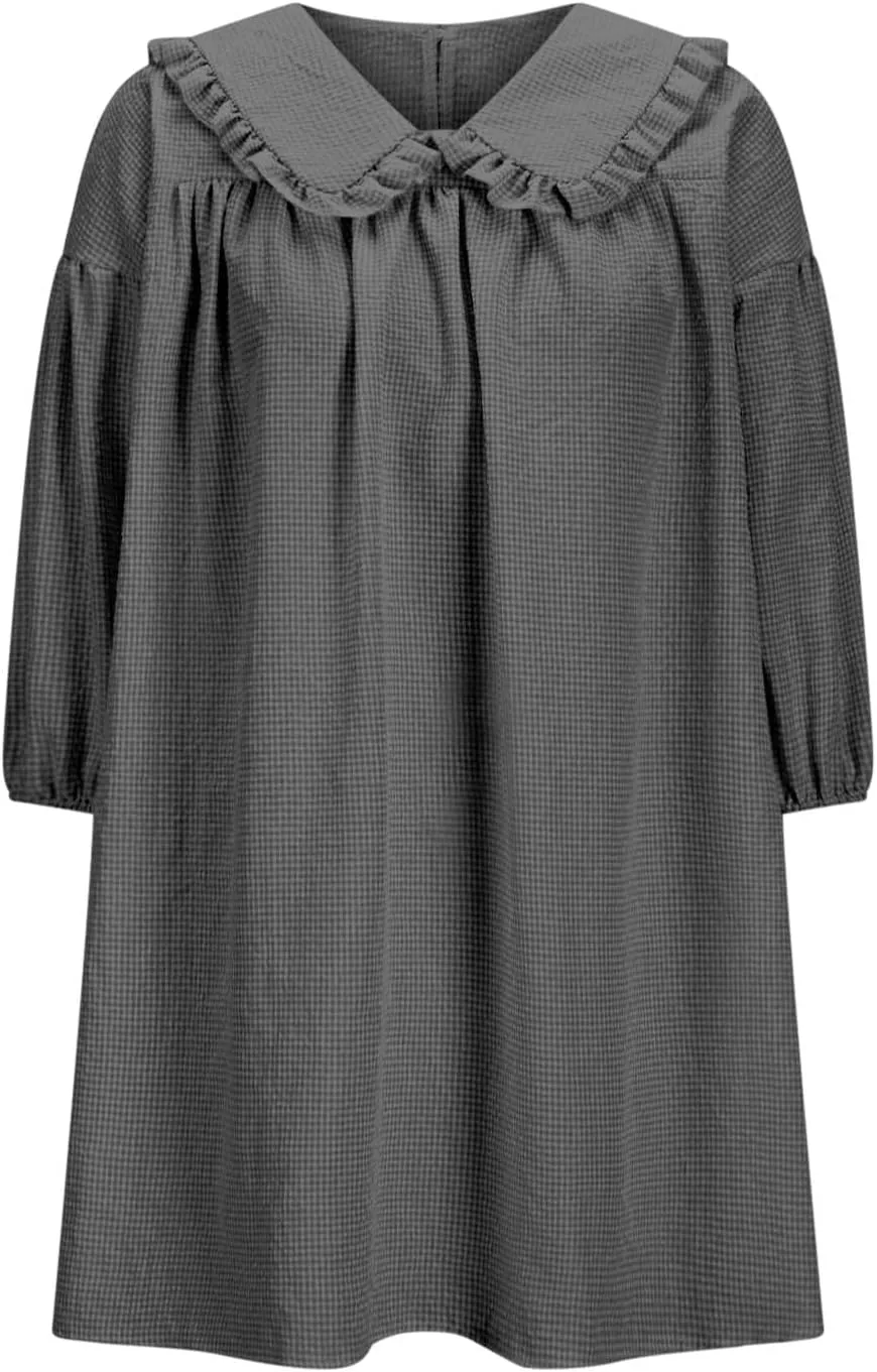 Women Oversized Smock Dresses Cute Doll Collar 3/4 Length Puff Sleeve Midi Dress Loose Comfy Beach Casual Sundress