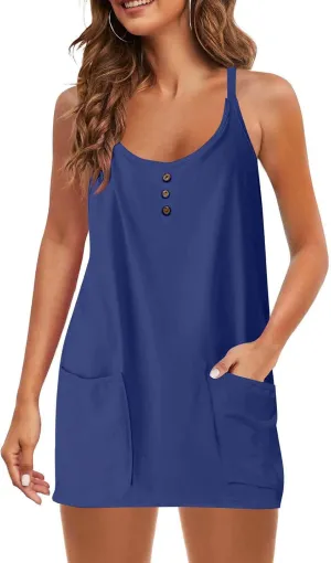 Women Summer Mini Dress Sleeveles Athletic Dress with Shorts Casual Sundress Comfy Loose Tennis Dress with Pockets