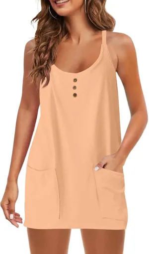 Women Summer Mini Dress Sleeveles Athletic Dress with Shorts Casual Sundress Comfy Loose Tennis Dress with Pockets
