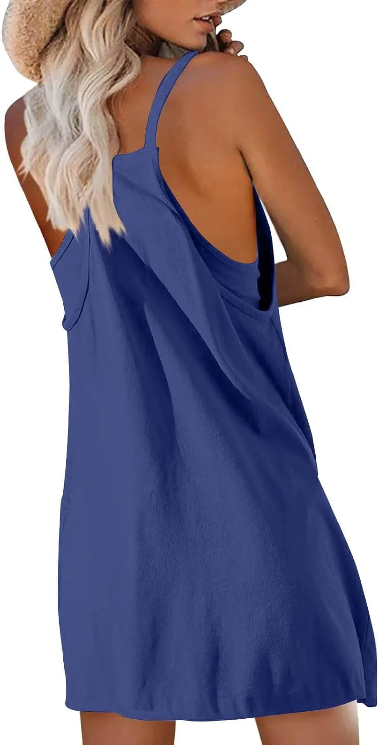 Women Summer Mini Dress Sleeveles Athletic Dress with Shorts Casual Sundress Comfy Loose Tennis Dress with Pockets