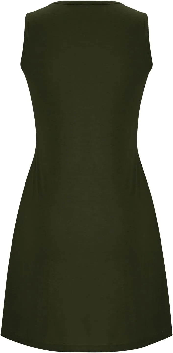 Women's 2024 Summer Casual Loose Beach Sleeveless Midi Sundress with Pockets Swing Solid Ruffle A-Line Dresses