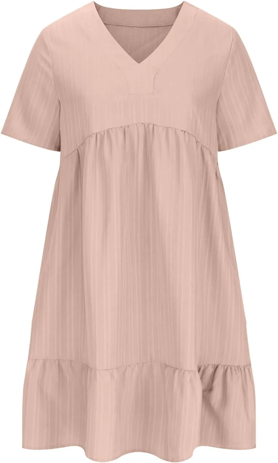 Women's Summer Dress 2024 Loose Crew Neck Short Sleeve Solid Sundress Casual Pleated Flowy Beach Mini Dresses