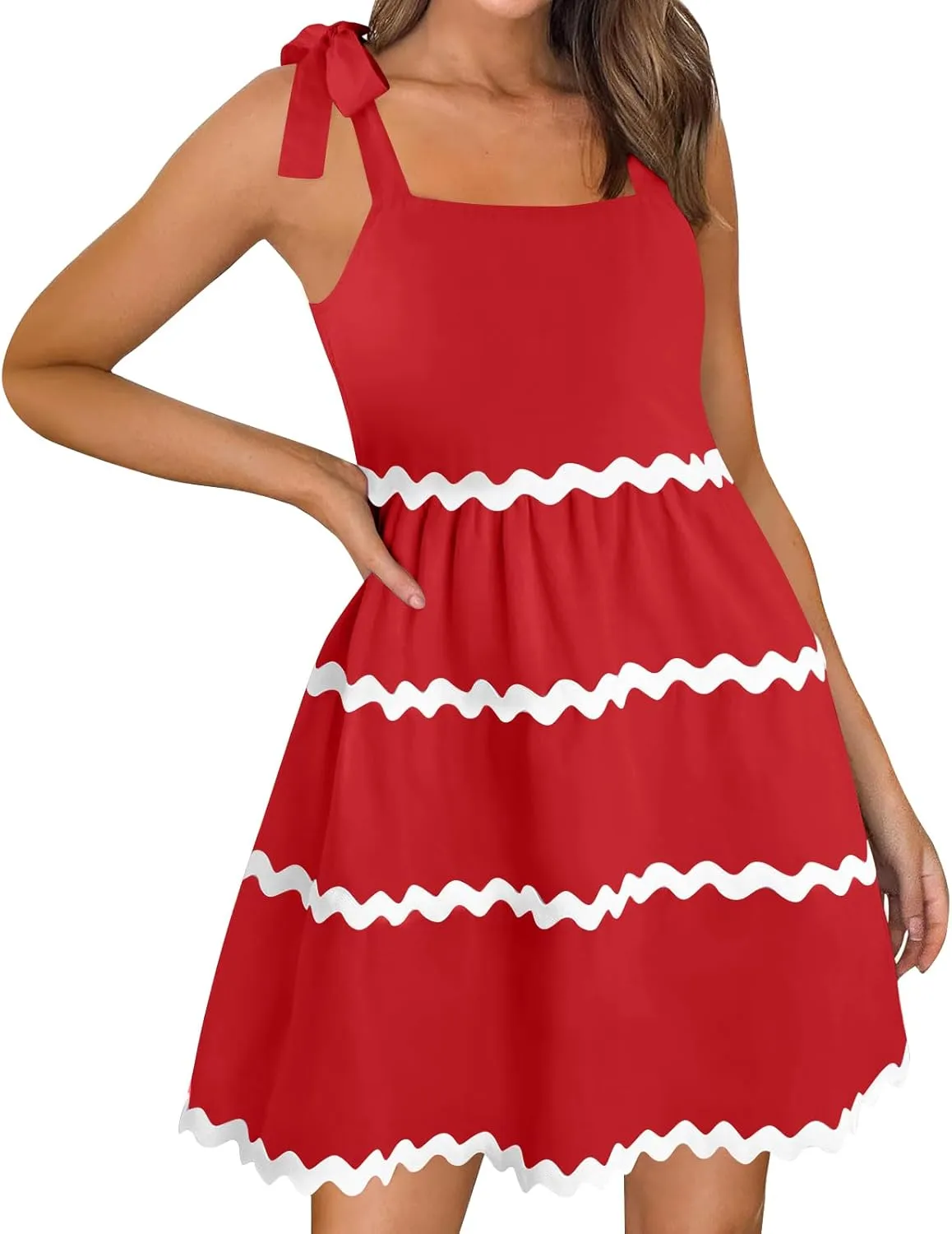 Womens Summer Mini Dress Boho Spaghetti Straps Color Block Swing Dress Casual Square Neck Backless Smocked Sundress
